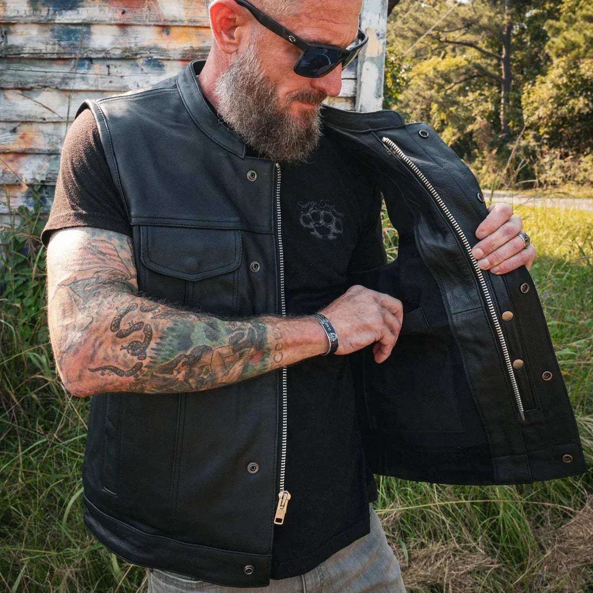 Clubman - Men's SOA Club Style leather Motorcycle Vest - Unik Just for Bikers - Flyclothing LLC