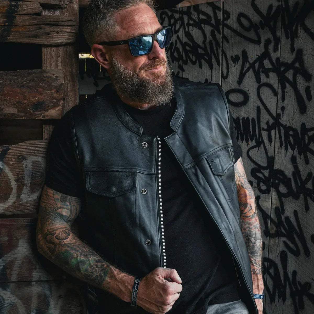 Clubman - Men's SOA Club Style leather Motorcycle Vest - Unik Just for Bikers - Flyclothing LLC