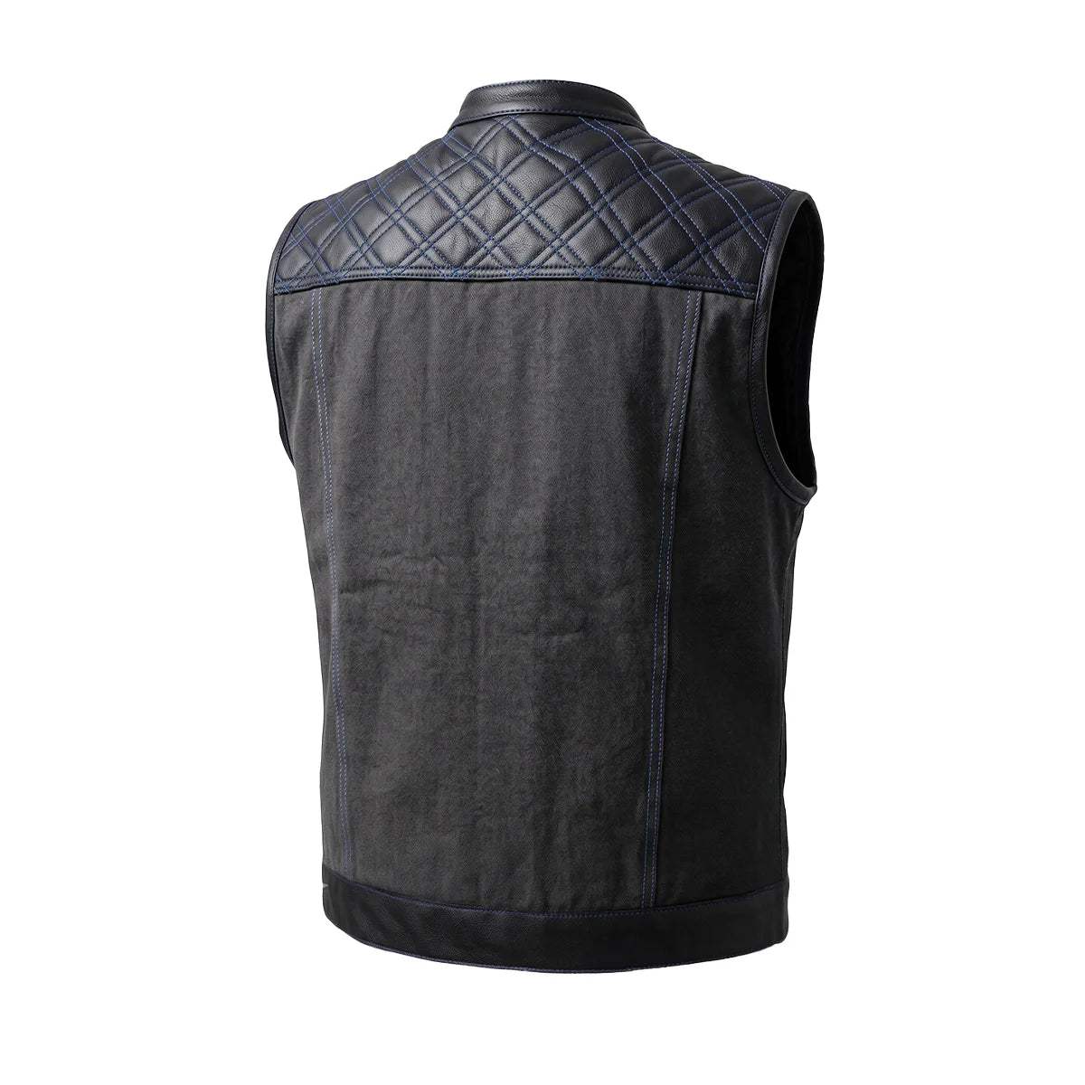 Cobalt - Men's Leather/Denim Club Style Motorcycle Vest - Unik Just for Bikers - Flyclothing LLC