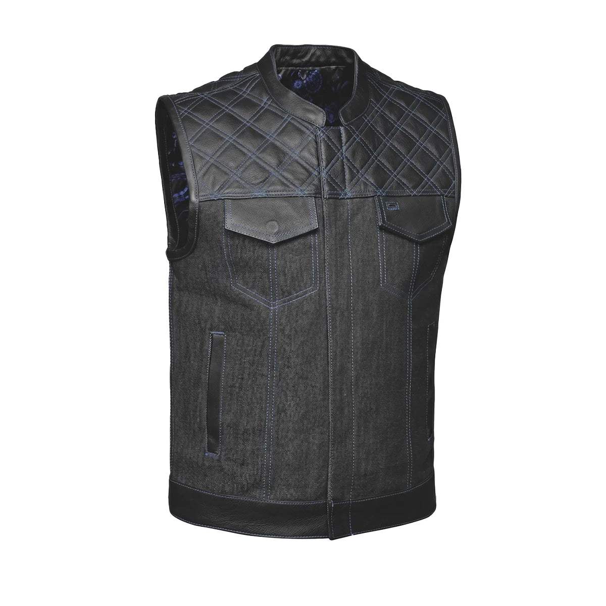 Cobalt - Men's Leather/Denim Club Style Motorcycle Vest - Unik Just for Bikers - Flyclothing LLC