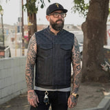 Cobalt - Men's Leather/Denim Club Style Motorcycle Vest - Unik Just for Bikers - Flyclothing LLC