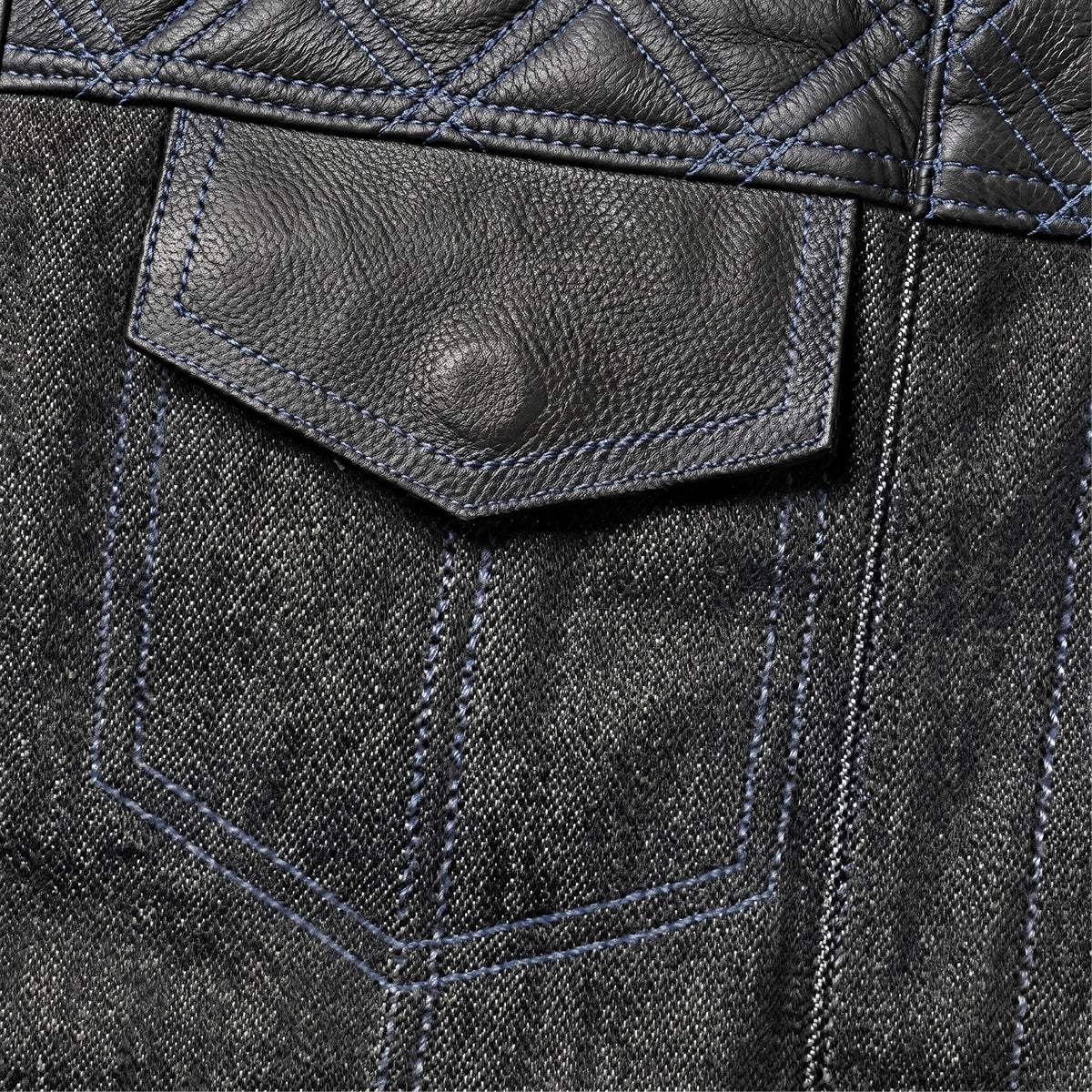 Cobalt - Men's Leather/Denim Club Style Motorcycle Vest - Unik Just for Bikers - Flyclothing LLC
