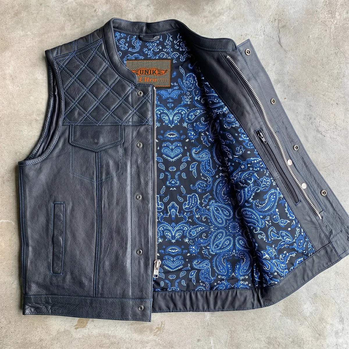 Cobalt - Men's Leather/Denim Club Style Motorcycle Vest - Unik Just for Bikers - Flyclothing LLC