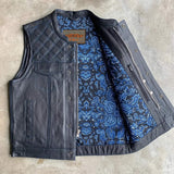 Cobalt - Men's Leather/Denim Club Style Motorcycle Vest - Unik Just for Bikers - Flyclothing LLC