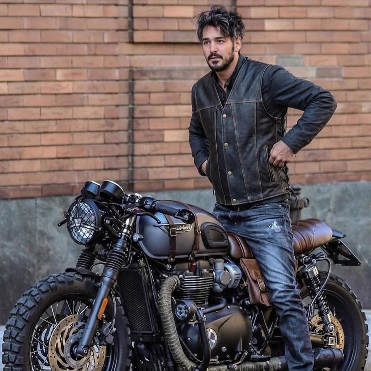 Colorado - Men's Motorcycle Leather Vest (Brown) - Unik Just for Bikers - Flyclothing LLC