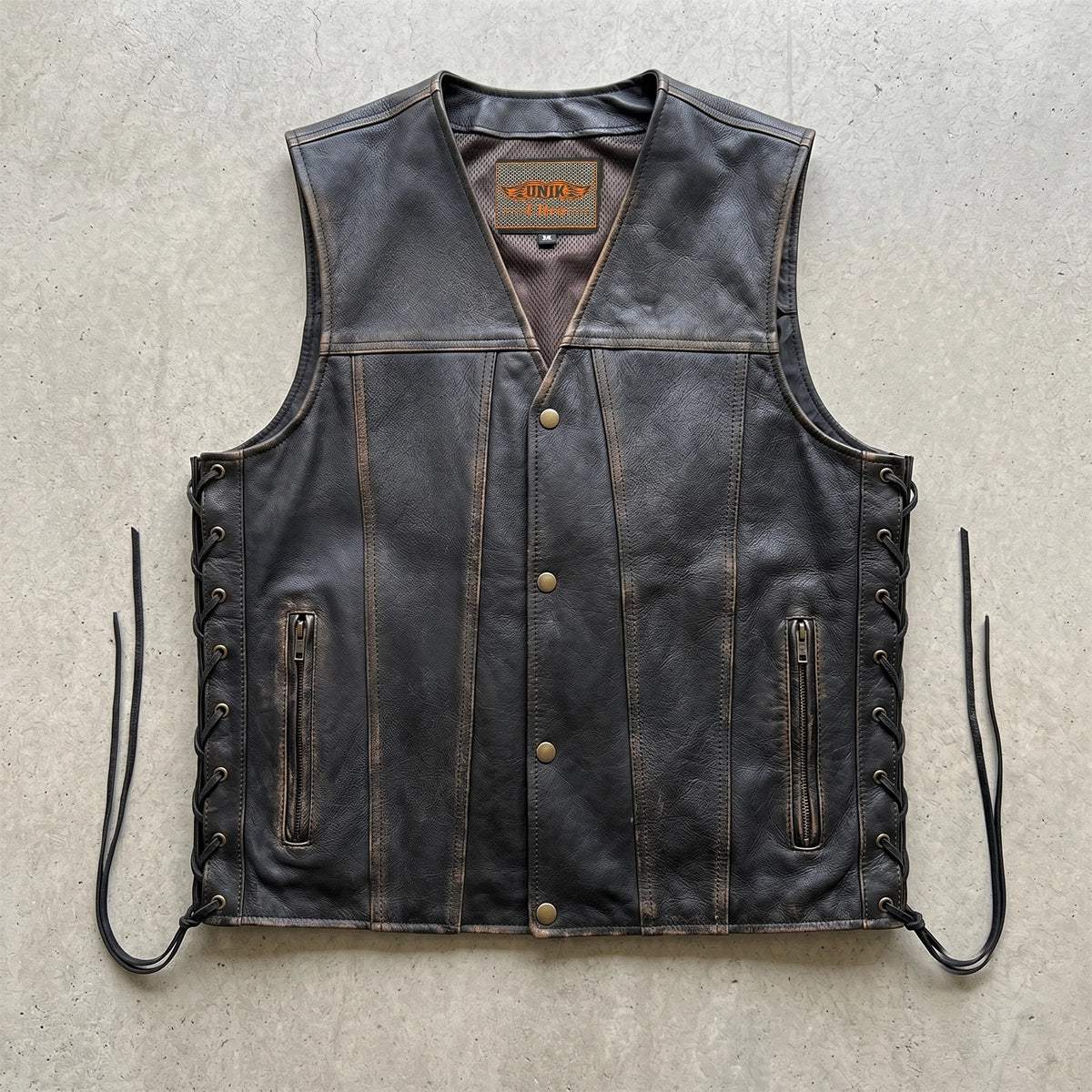 Colorado - Men's Motorcycle Leather Vest (Brown) - Unik Just for Bikers - Flyclothing LLC