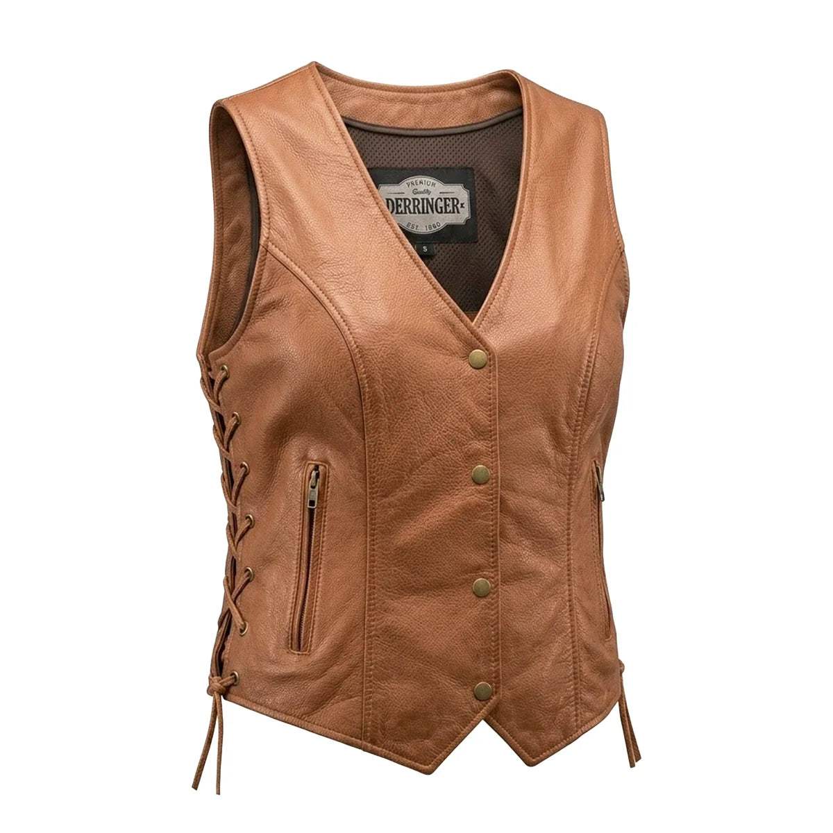 Leah - Women's Lambskin Leather Motorcycle Vest (Brown) - Unik Just for Bikers - Flyclothing LLC