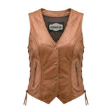 Leah - Women's Lambskin Leather Motorcycle Vest (Brown) - Unik Just for Bikers - Flyclothing LLC
