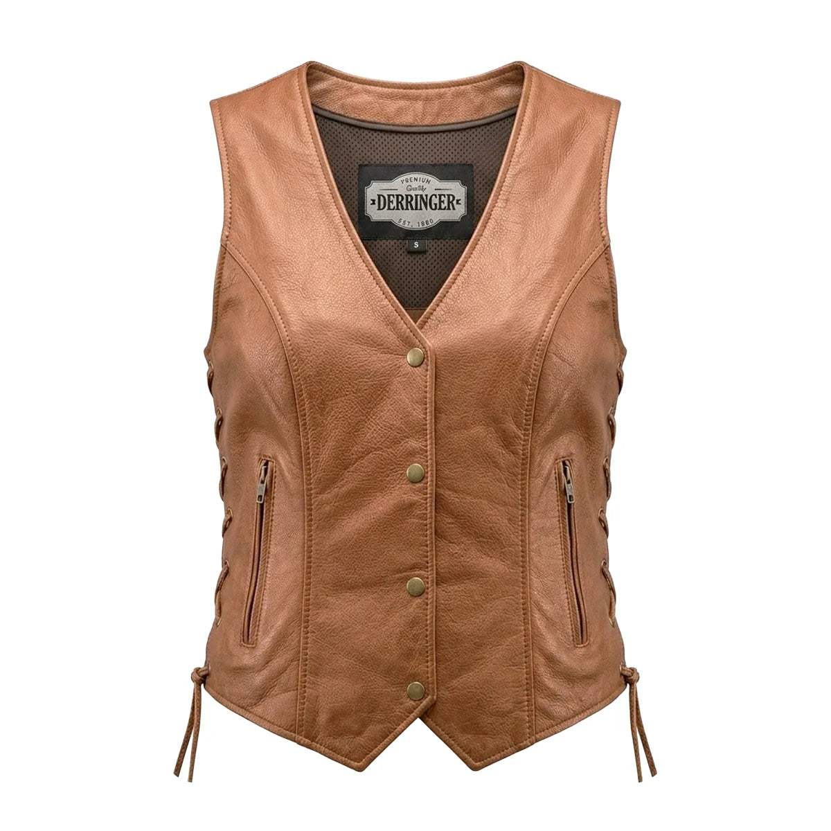 Leah - Women's Lambskin Leather Motorcycle Vest (Brown) - Unik Just for Bikers - Flyclothing LLC