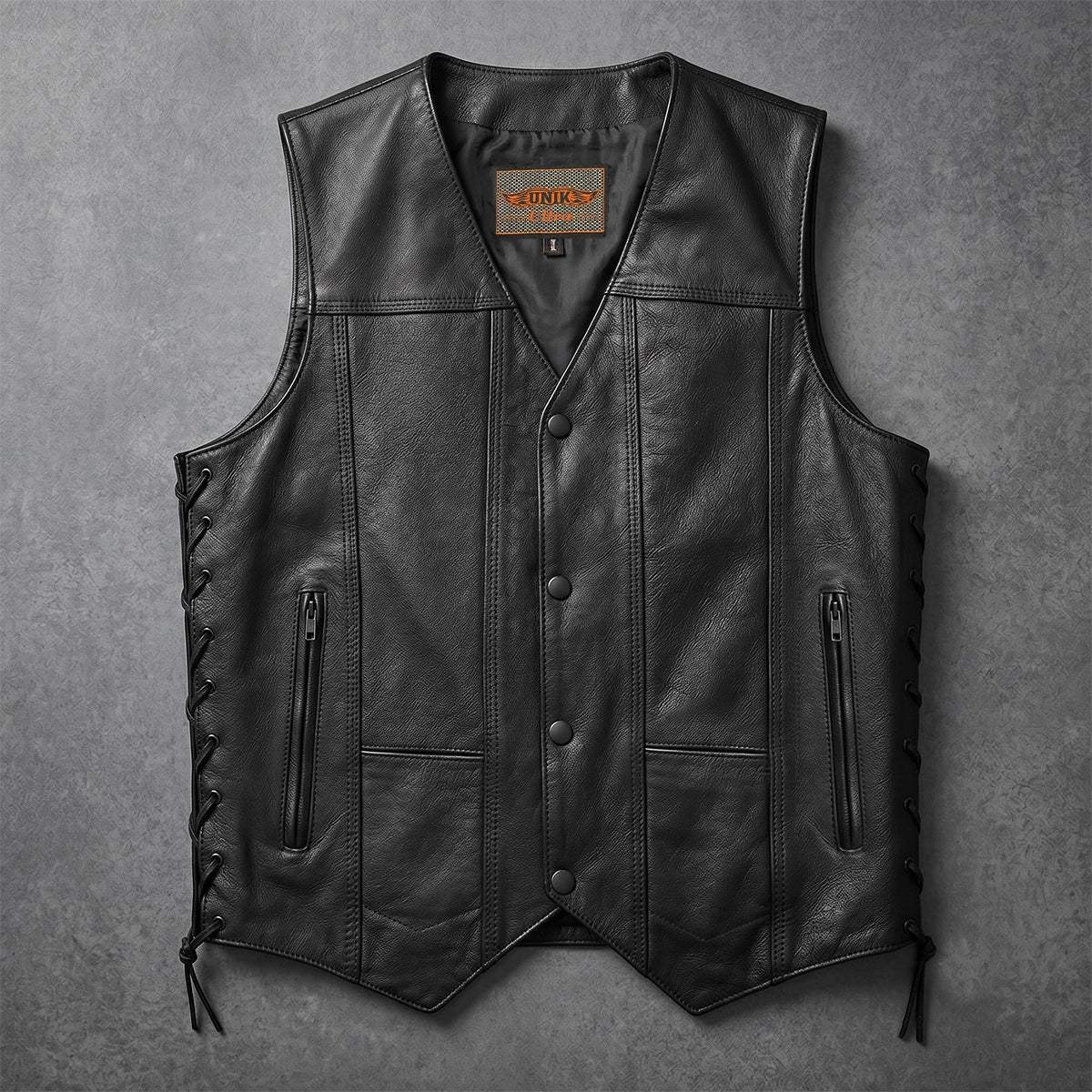 El Paso - Men's Motorcycle Leather Vest - Unik Just for Bikers - Flyclothing LLC