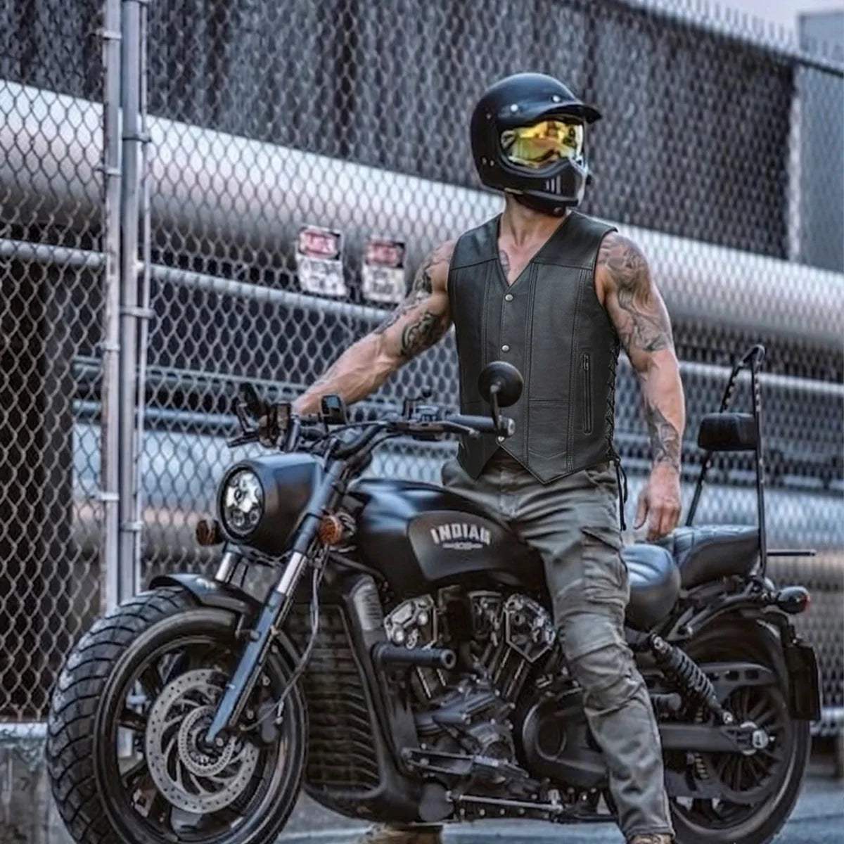 El Paso - Men's Motorcycle Leather Vest - Unik Just for Bikers - Flyclothing LLC