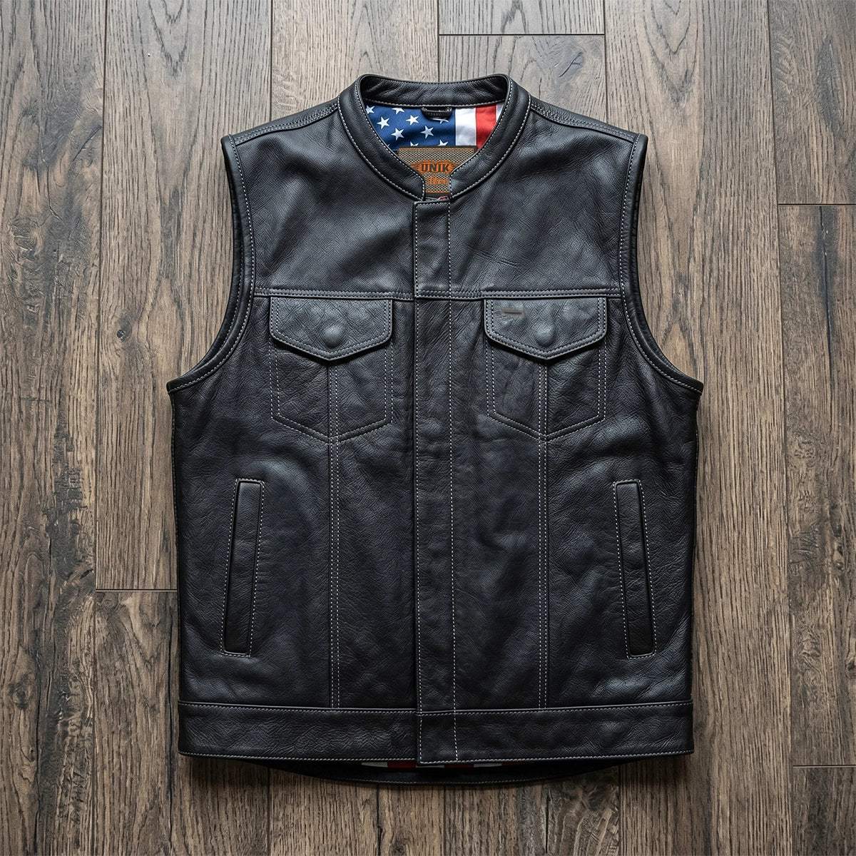 Freedom - Men's USA Flag Liner Leather Motorcycle Vest - Unik Just for Bikers - Flyclothing LLC