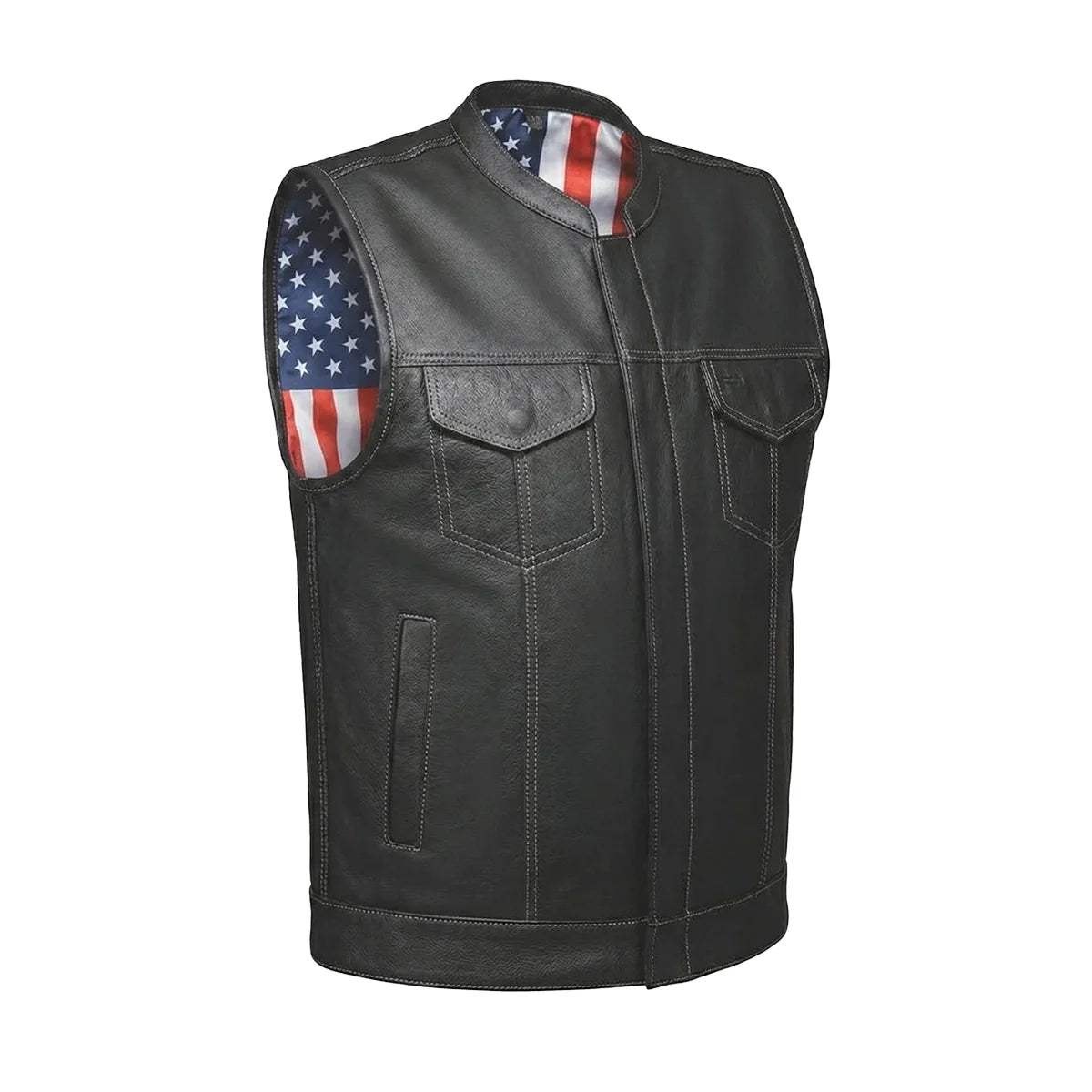 Freedom - Men's USA Flag Liner Leather Motorcycle Vest - Unik Just for Bikers - Flyclothing LLC