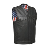 Freedom - Men's USA Flag Liner Leather Motorcycle Vest - Unik Just for Bikers - Flyclothing LLC