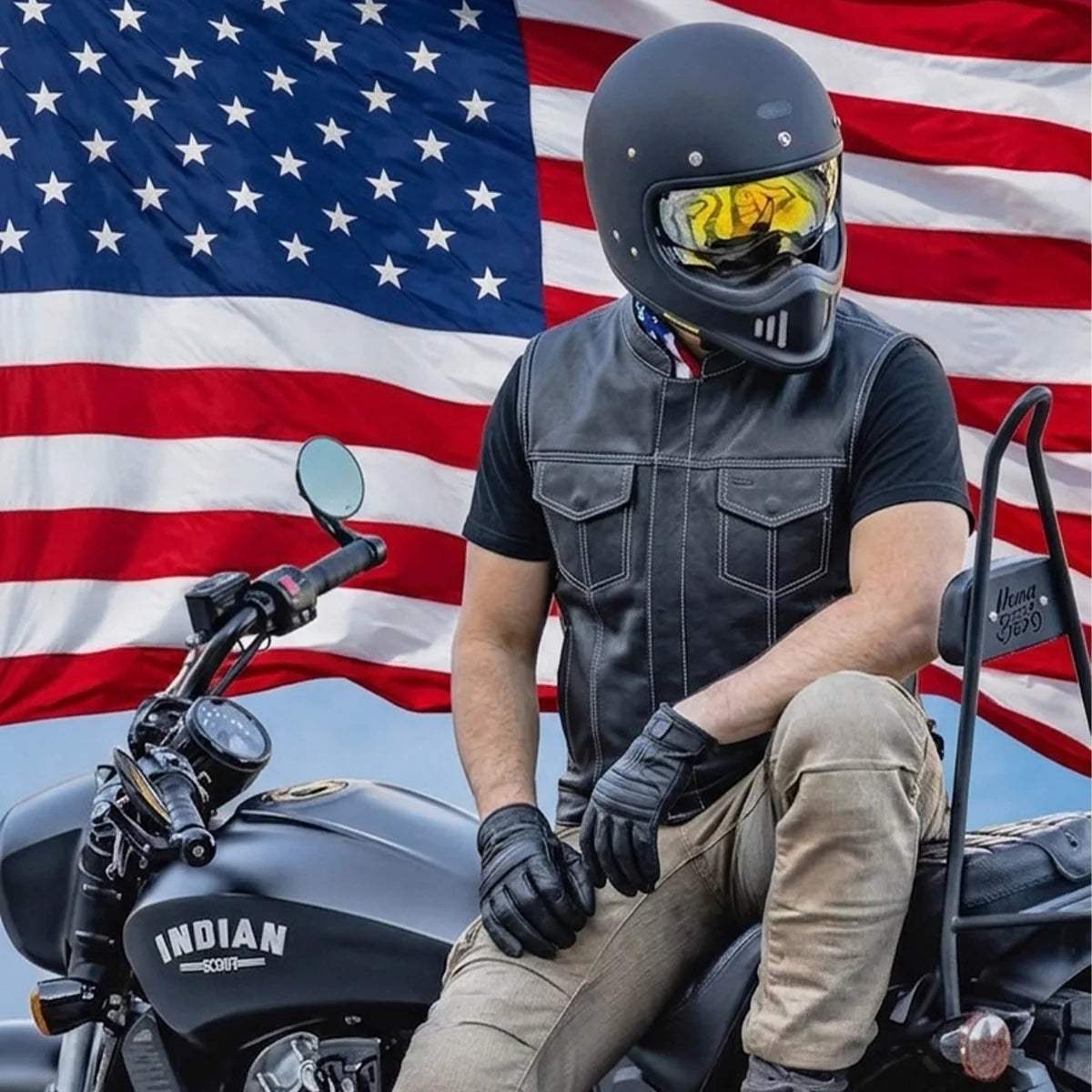Freedom - Men's USA Flag Liner Leather Motorcycle Vest - Unik Just for Bikers - Flyclothing LLC