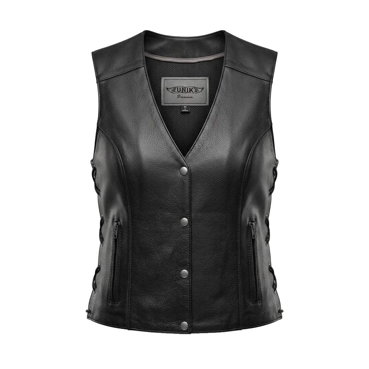 Shirly - Women's Motorcycle Leather Vest - Unik Just for Bikers - Flyclothing LLC