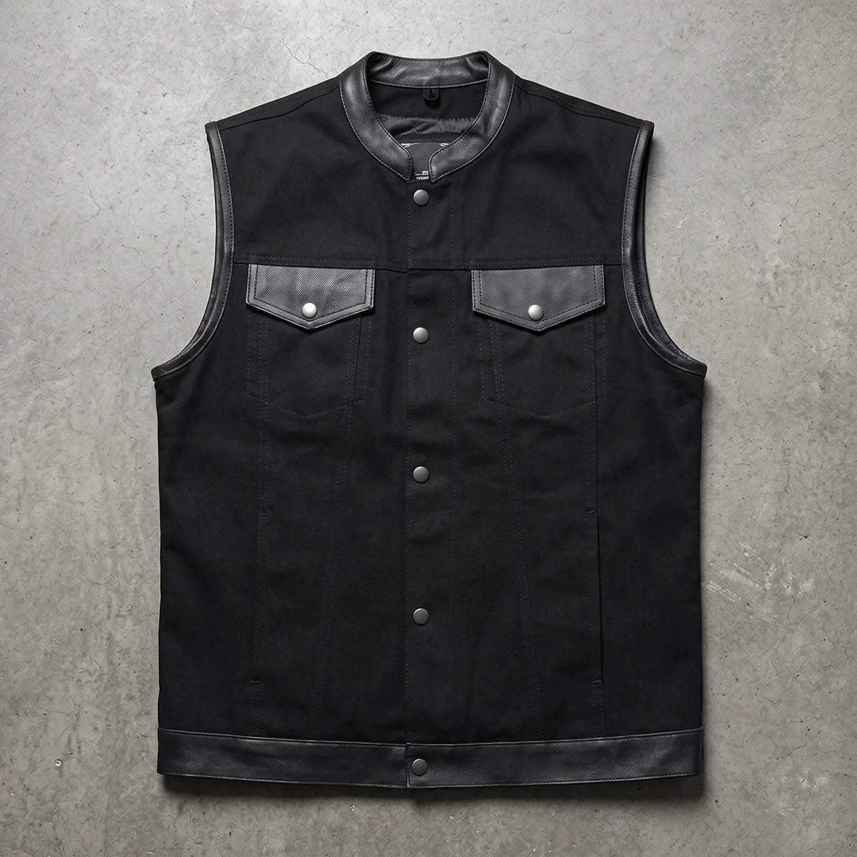 Nightrider - Men's Club Style Denim/Leather Motorcycle Vest - Unik Just for Bikers - Flyclothing LLC