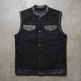 Nightrider - Men's Club Style Denim/Leather Motorcycle Vest - Unik Just for Bikers - Flyclothing LLC