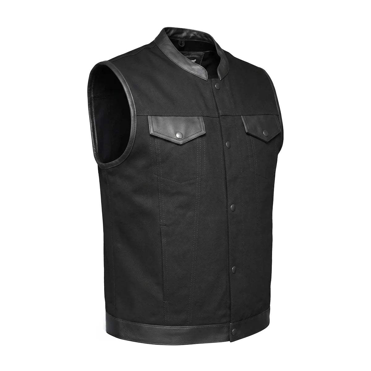 Nightrider - Men's Club Style Denim/Leather Motorcycle Vest - Unik Just for Bikers - Flyclothing LLC