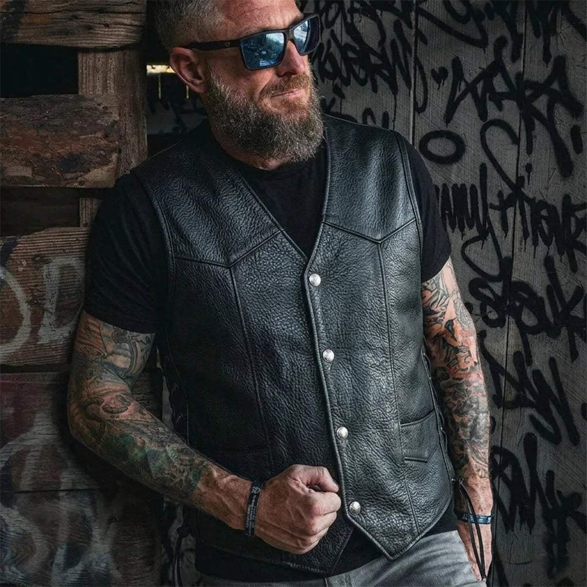 Rancher - Men's Ultra Leather Motorcycle Vest - Unik Just for Bikers - Flyclothing LLC