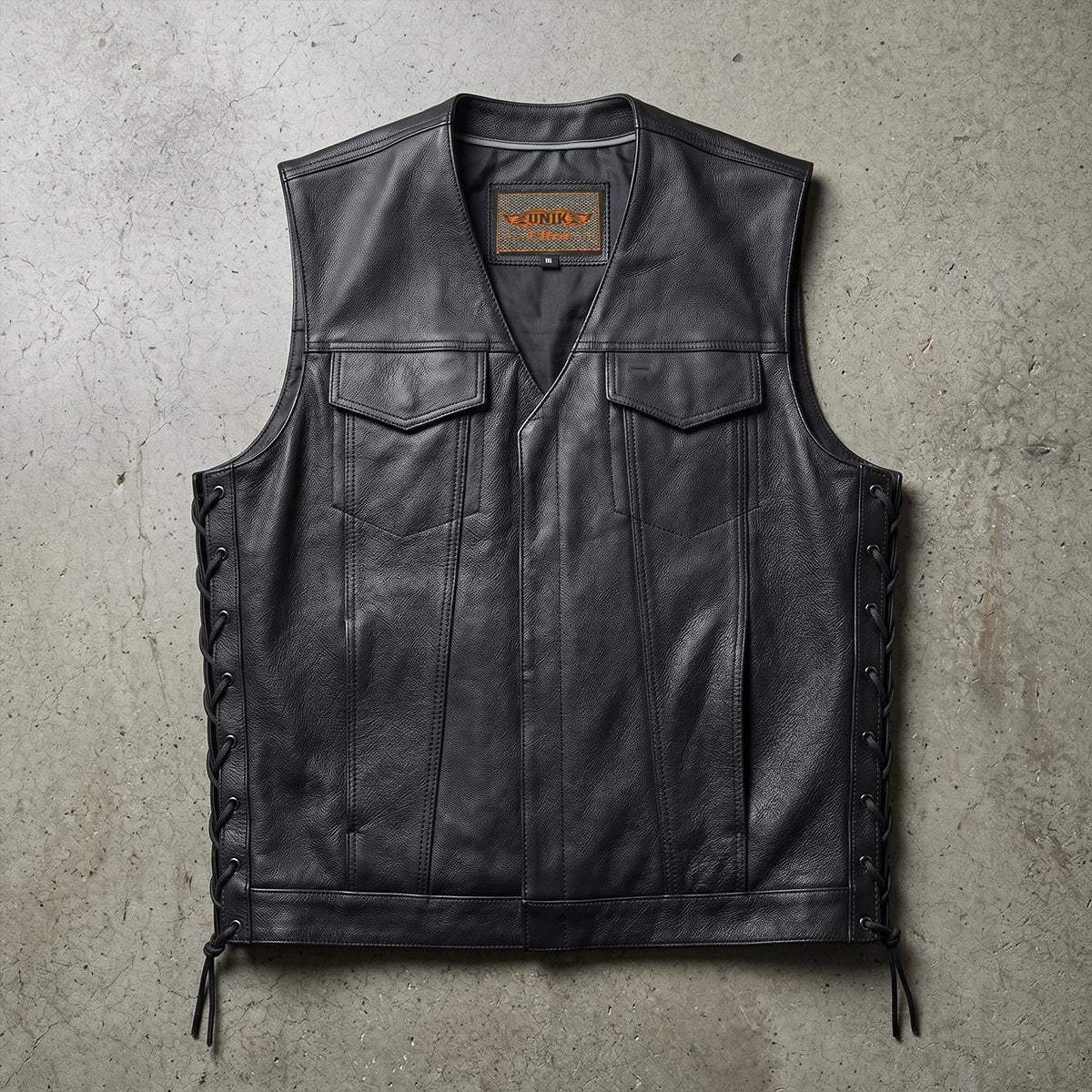 Red river - Men's Premium Leather Motorcycle Vest - Unik Just for Bikers - Flyclothing LLC