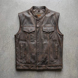 Spearfish - Men's Club Style Leather Motorcycle Vest (Brown) - Unik Just for Bikers - Flyclothing LLC