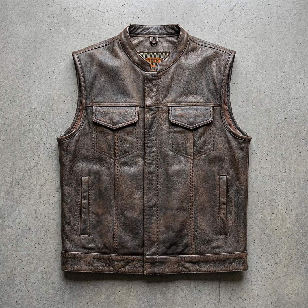 Spearfish - Men's Club Style Leather Motorcycle Vest (Brown) - Unik Just for Bikers - Flyclothing LLC