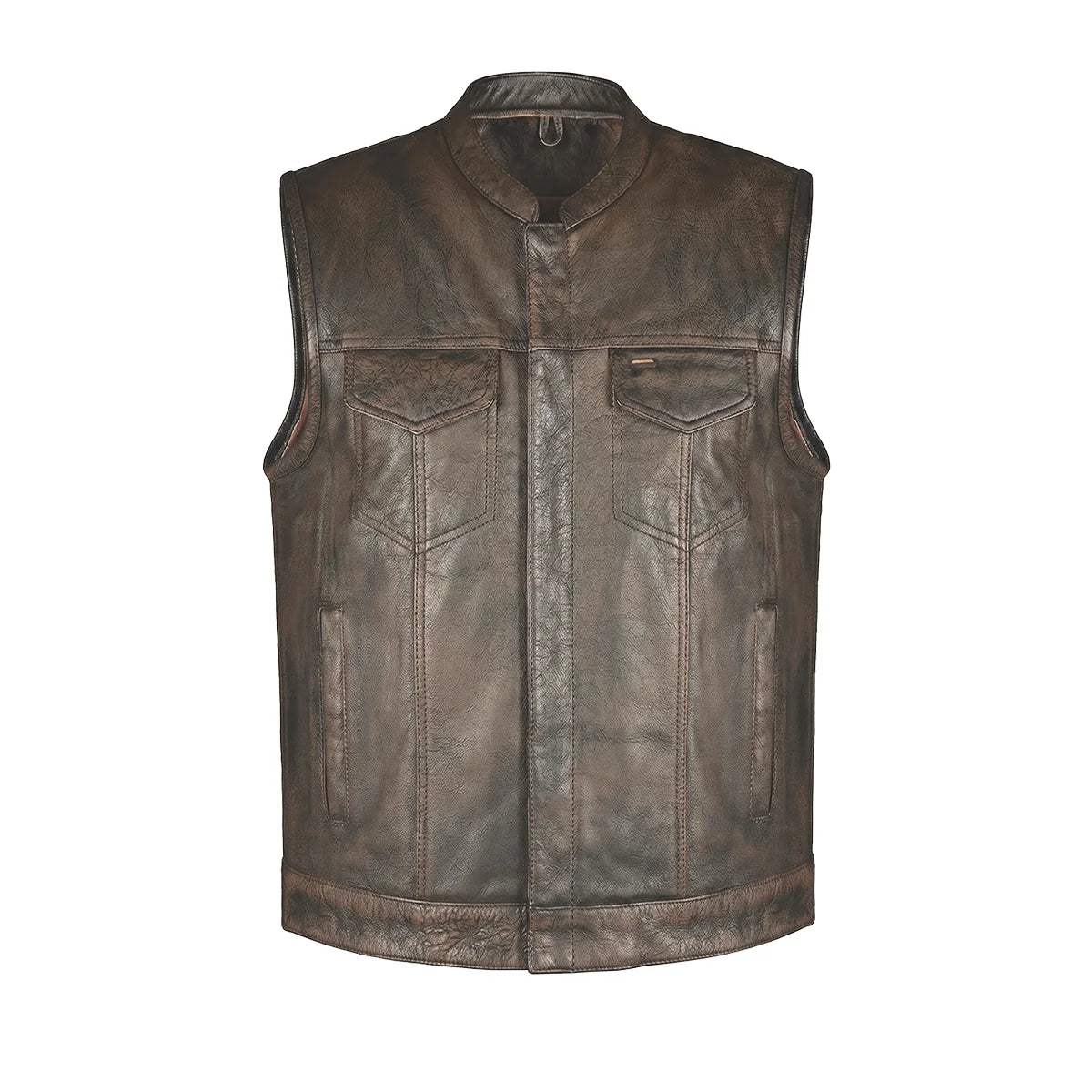 Spearfish - Men's Club Style Leather Motorcycle Vest (Brown) - Unik Just for Bikers - Flyclothing LLC