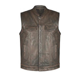 Spearfish - Men's Club Style Leather Motorcycle Vest (Brown) - Unik Just for Bikers - Flyclothing LLC