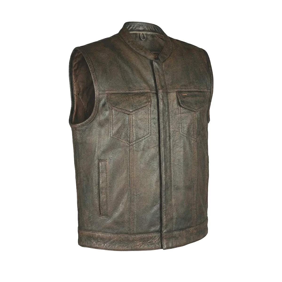 Spearfish - Men's Club Style Leather Motorcycle Vest (Brown) - Unik Just for Bikers - Flyclothing LLC