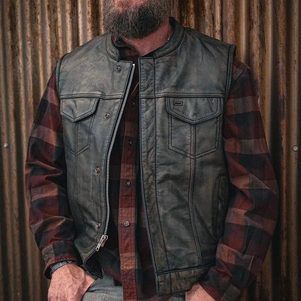 Spearfish - Men's Club Style Leather Motorcycle Vest (Brown) - Unik Just for Bikers - Flyclothing LLC