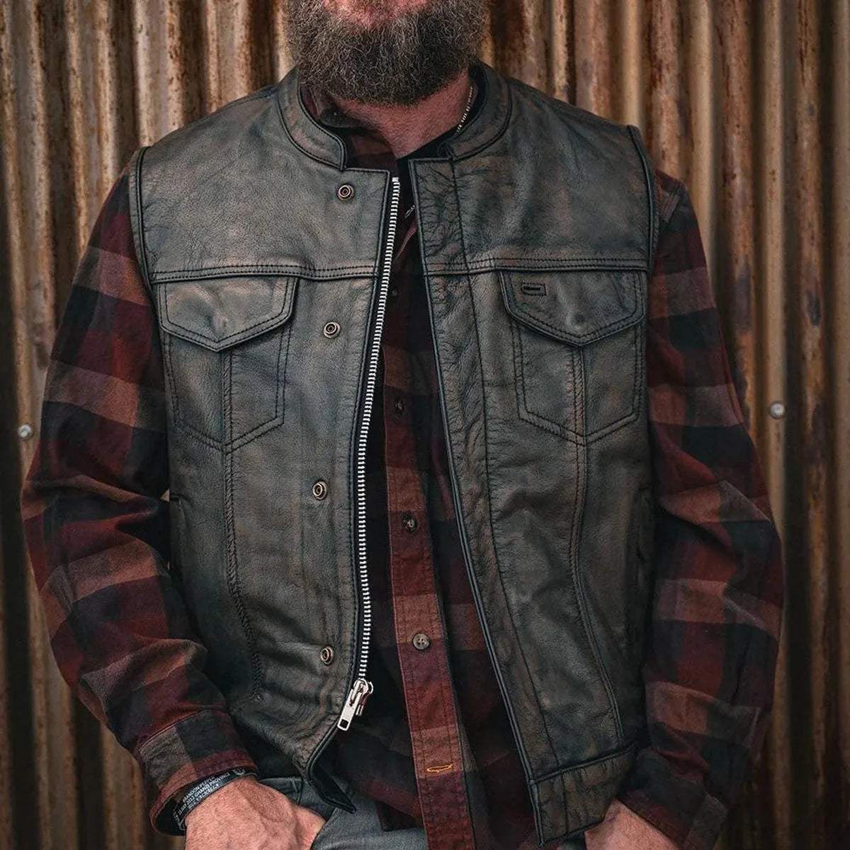 Spearfish - Men's Club Style Leather Motorcycle Vest (Brown) - Unik Just for Bikers - Flyclothing LLC