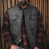 Spearfish - Men's Club Style Leather Motorcycle Vest (Brown) - Unik Just for Bikers - Flyclothing LLC