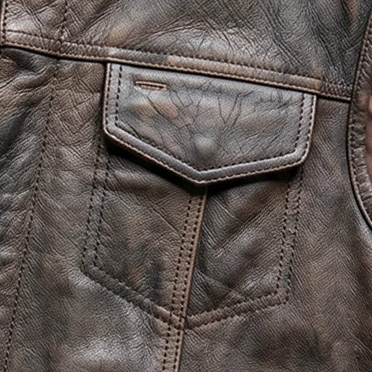 Spearfish - Men's Club Style Leather Motorcycle Vest (Brown) - Unik Just for Bikers - Flyclothing LLC