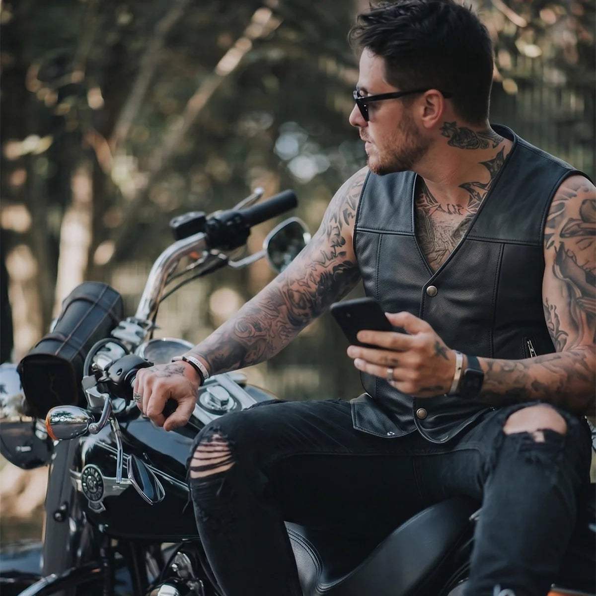 Santa Fe - Men's Premium Leather Motorcycle Vest - Unik Just for Bikers - Flyclothing LLC