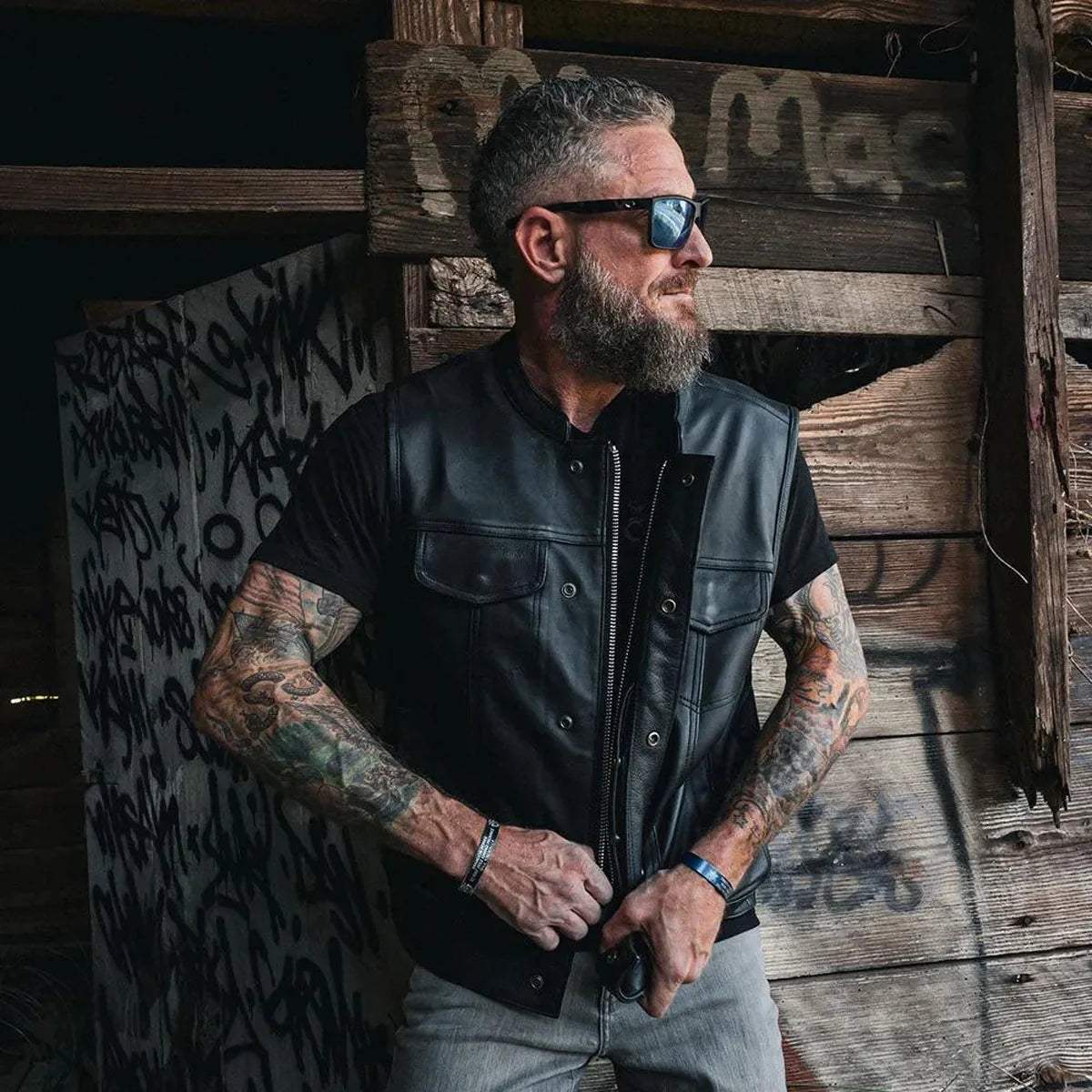 Sturgis - Men's SOA Club Style Leather Motorcycle Vest - Unik Just for Bikers - Flyclothing LLC