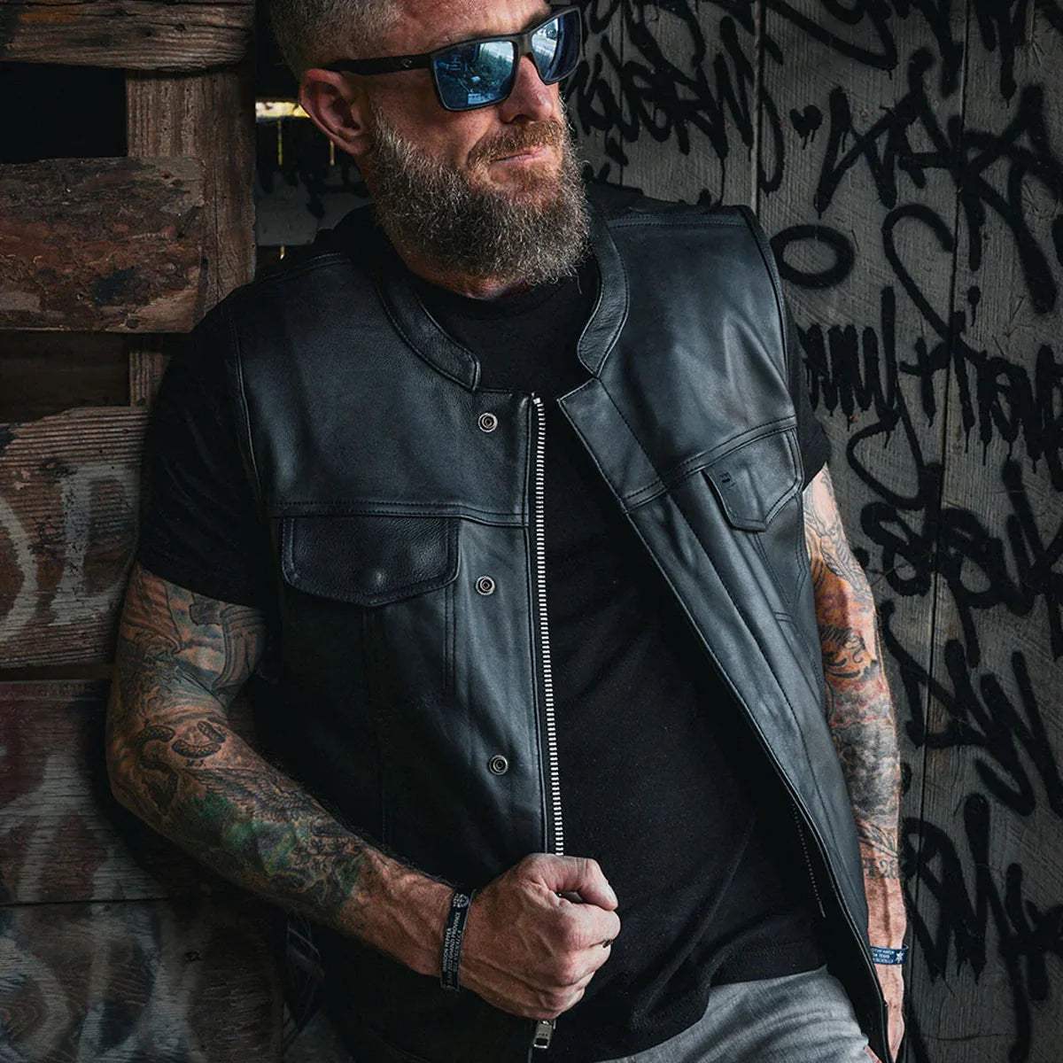 Sturgis - Men's SOA Club Style Leather Motorcycle Vest - Unik Just for Bikers - Flyclothing LLC