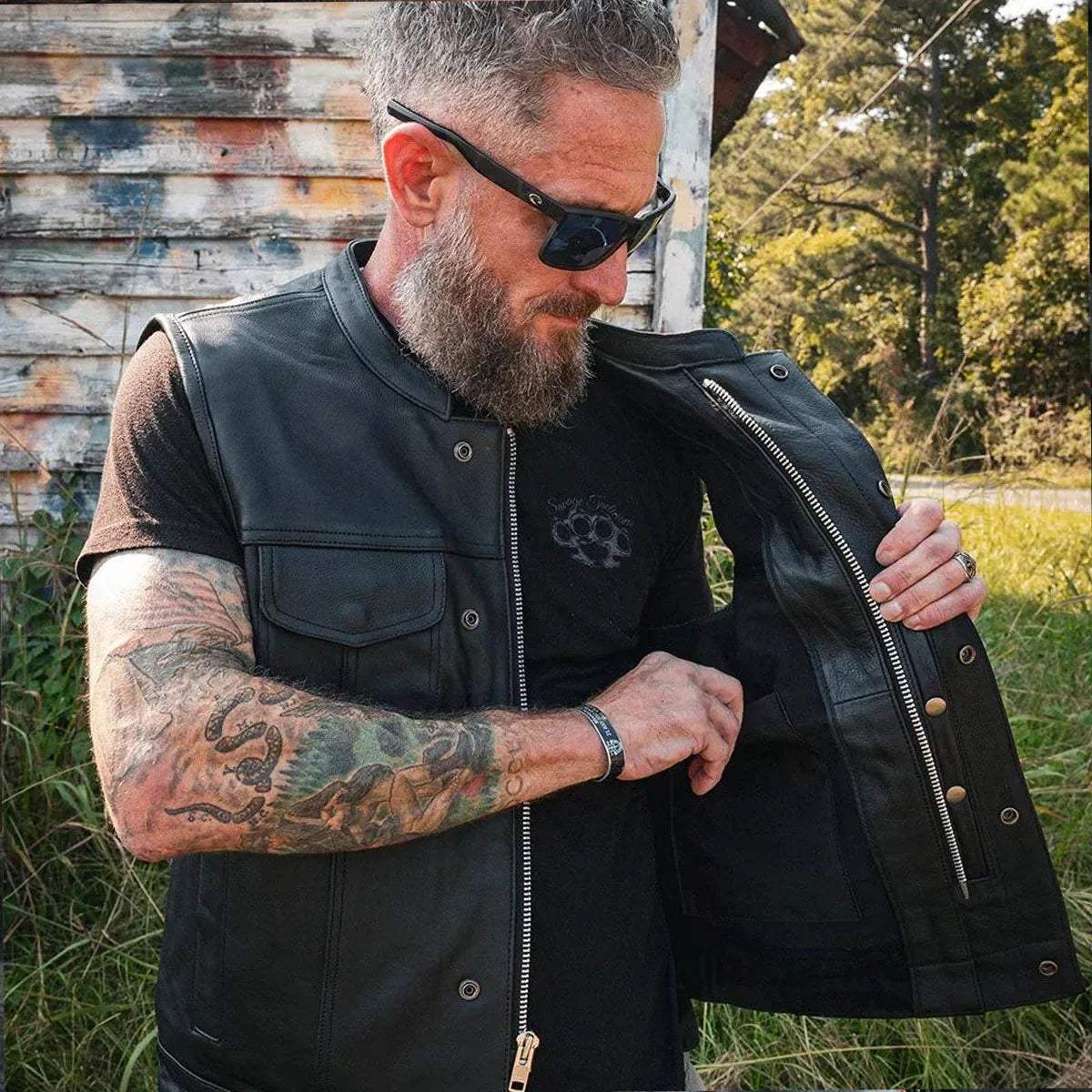 Sturgis - Men's SOA Club Style Leather Motorcycle Vest - Unik Just for Bikers - Flyclothing LLC