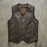 Toas - Men's Motorcycle Leather Vest (Brown) - Unik Just for Bikers - Flyclothing LLC