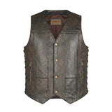 Toas - Men's Motorcycle Leather Vest (Brown) - Unik Just for Bikers - Flyclothing LLC