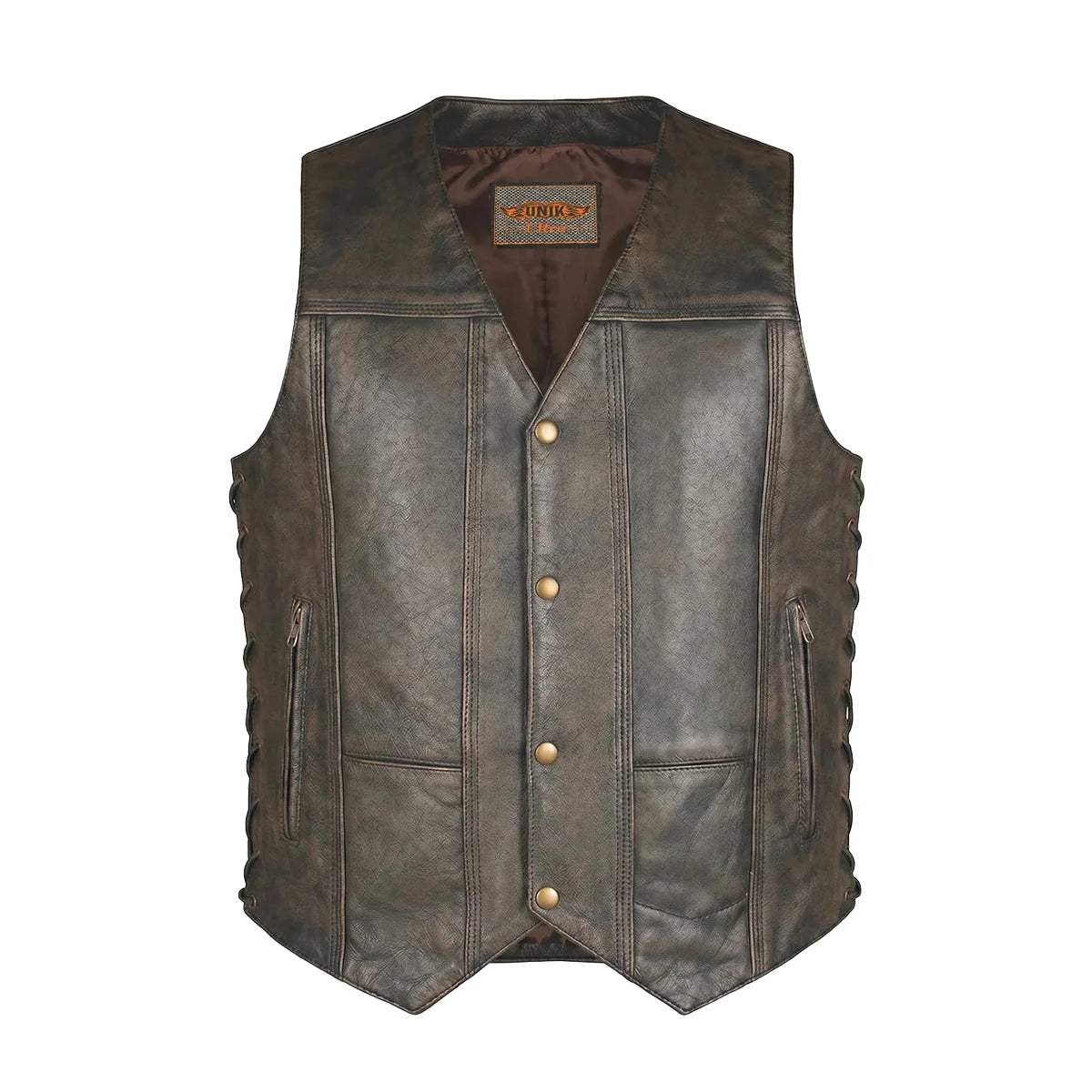 Toas - Men's Motorcycle Leather Vest (Brown) - Unik Just for Bikers - Flyclothing LLC