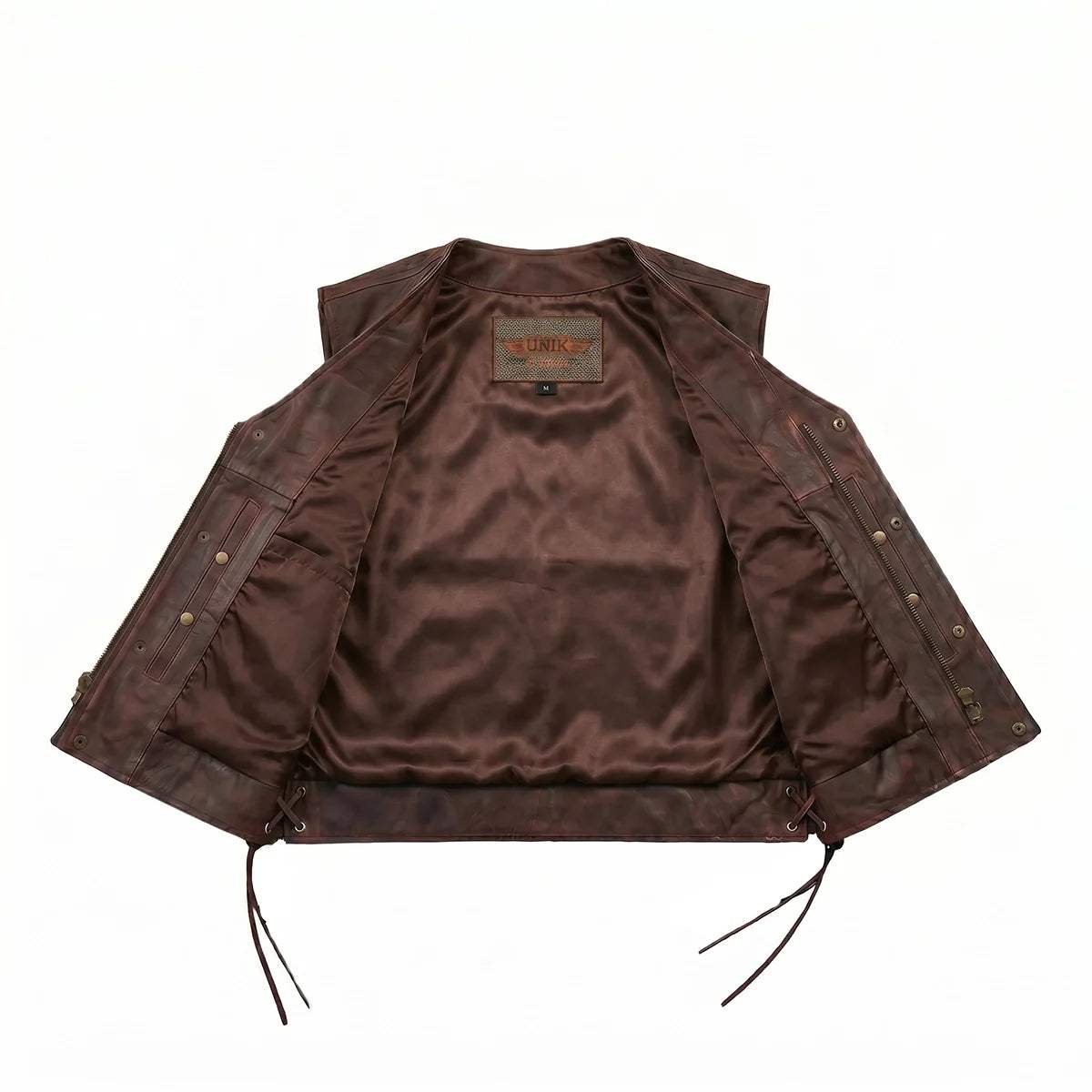 Toas - Men's Motorcycle Leather Vest (Brown) - Unik Just for Bikers - Flyclothing LLC