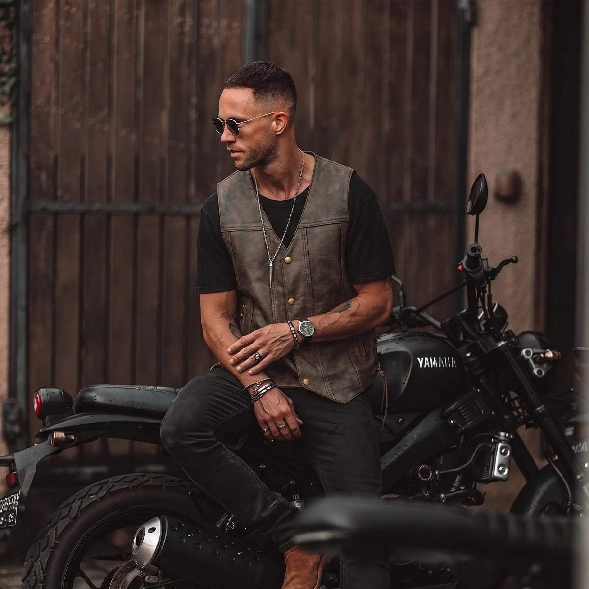 Toas - Men's Motorcycle Leather Vest (Brown) - Unik Just for Bikers - Flyclothing LLC
