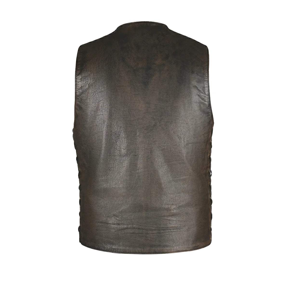 Toas - Men's Motorcycle Leather Vest (Brown) - Unik Just for Bikers - Flyclothing LLC