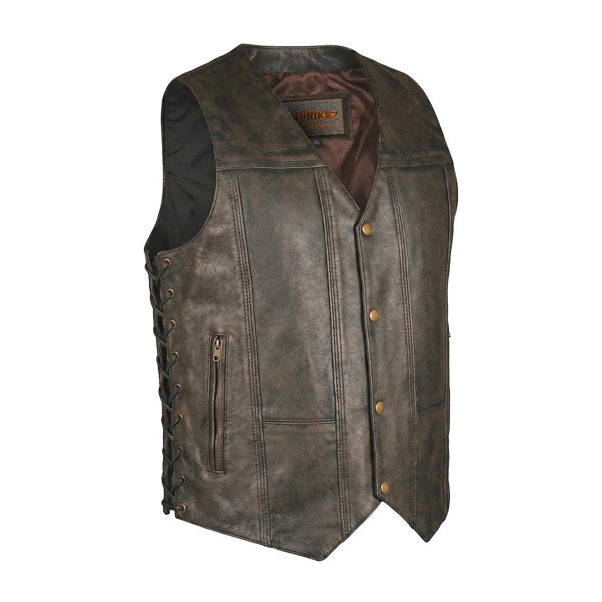 Toas - Men's Motorcycle Leather Vest (Brown) - Unik Just for Bikers - Flyclothing LLC