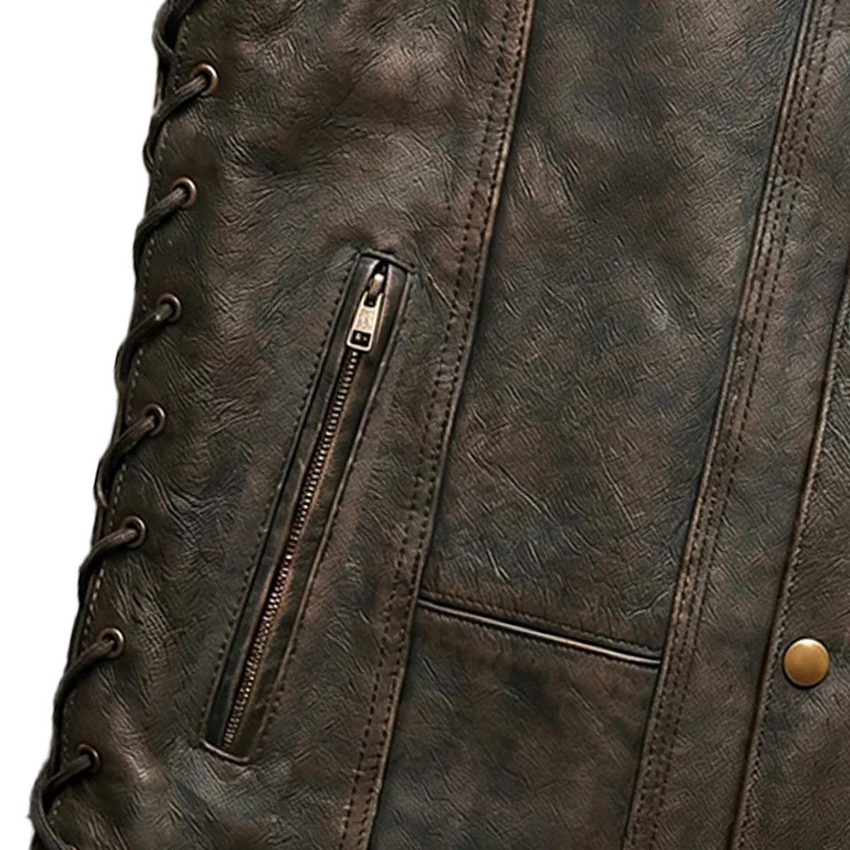 Toas - Men's Motorcycle Leather Vest (Brown) - Unik Just for Bikers - Flyclothing LLC