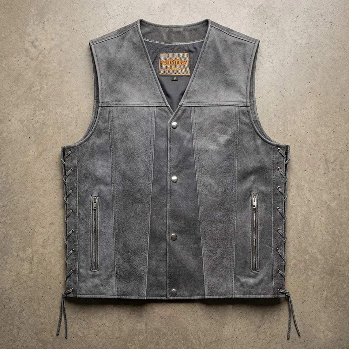 Tombstone - Men's Motorcycle Leather Vest (Gray) - Unik Just for Bikers - Flyclothing LLC