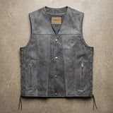 Tombstone - Men's Motorcycle Leather Vest (Gray) - Unik Just for Bikers - Flyclothing LLC