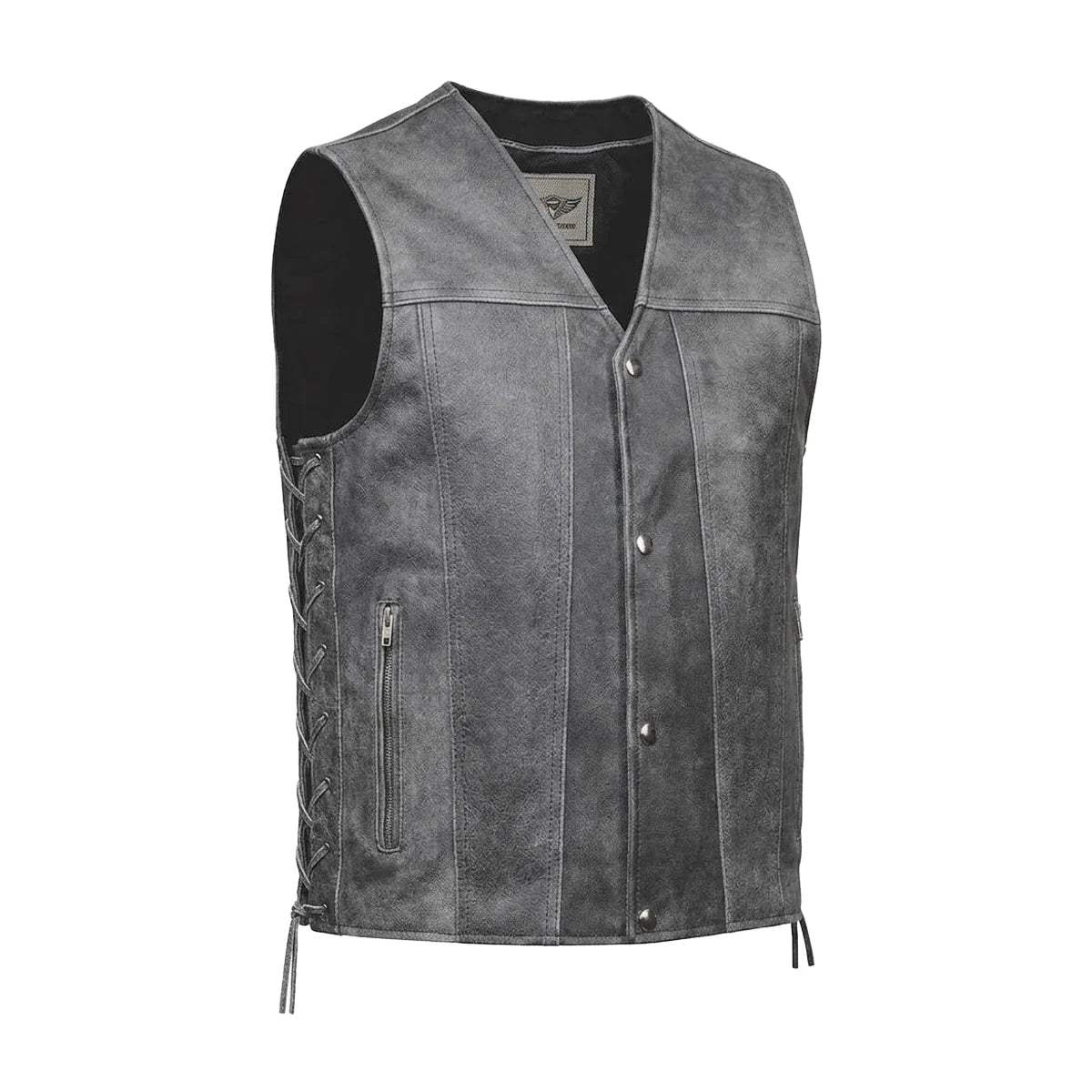 Tombstone - Men's Motorcycle Leather Vest (Gray) - Unik Just for Bikers - Flyclothing LLC