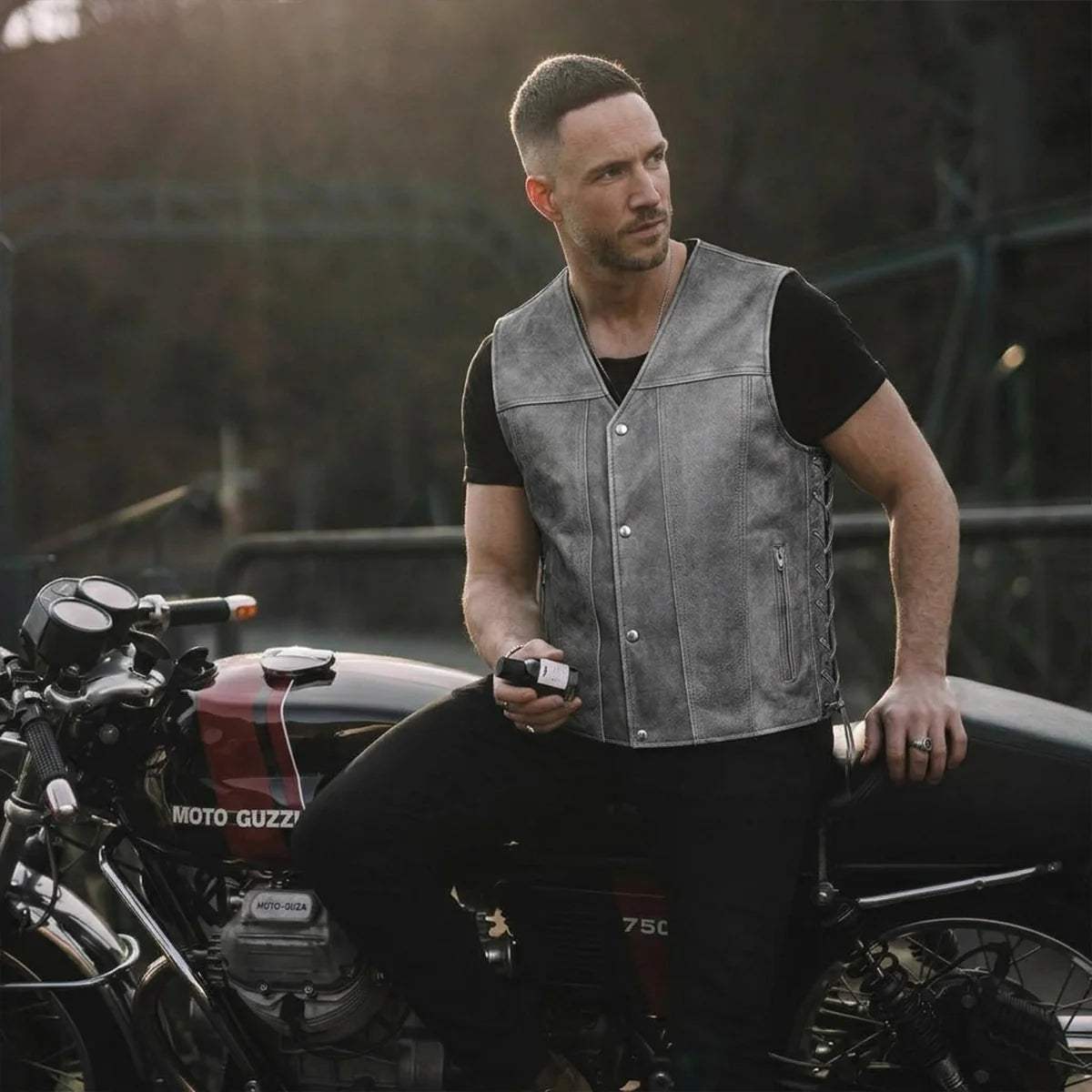 Tombstone - Men's Motorcycle Leather Vest (Gray) - Unik Just for Bikers - Flyclothing LLC